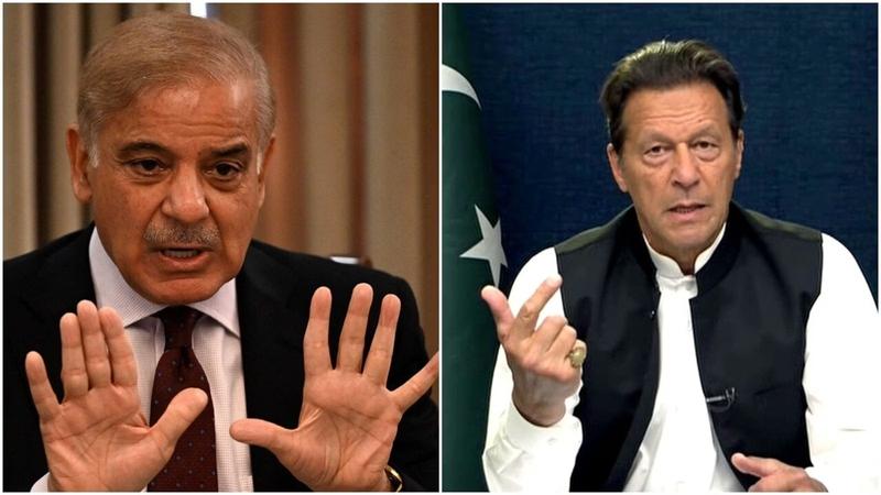 Pakistan Prime Minister Shehbaz Sharif (L) and PTI supremeo Imran Khan (R)