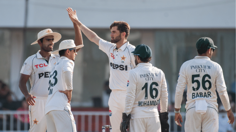 Shaheen Afridi celebrates a fall of wicket