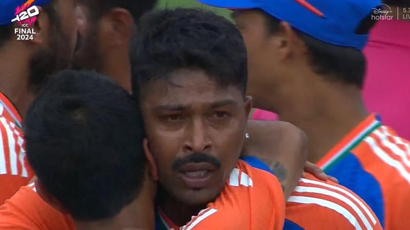 Hardik Pandya in tears after India's T20 World Cup win