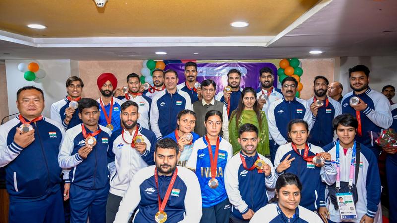 paris paralympics medalists indian athletes receive awards from sports ministry