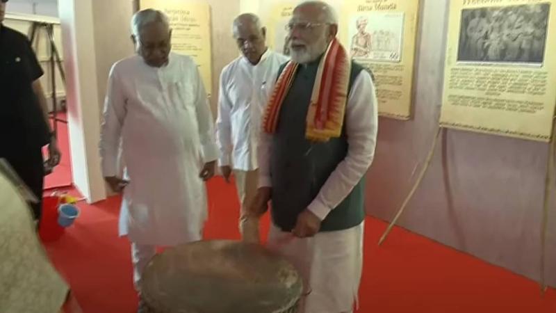 pm narendra modi tried his hands on a traditional dhol