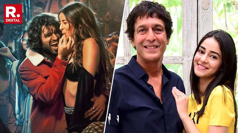 Poster of Liger and photo of Chunky Panday and Ananya Panday