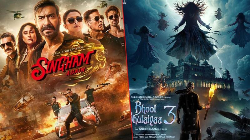 Posters of Singham Again (L), Bhool Bhulaiyaa 3 (R)