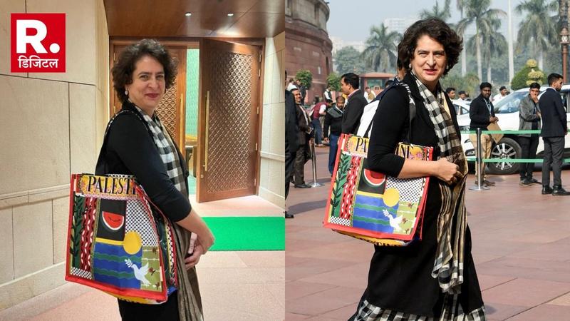 Priyanka Gandhi with Palestine support Bag