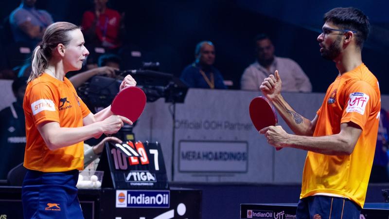 Puneri Paltan Table Tennis' Hana Matelova and Manush Thakkar in Ultimate Table Tennis 2024 