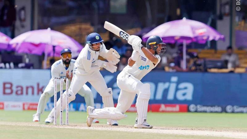 Rachin ravindra hits century in bengaluru test