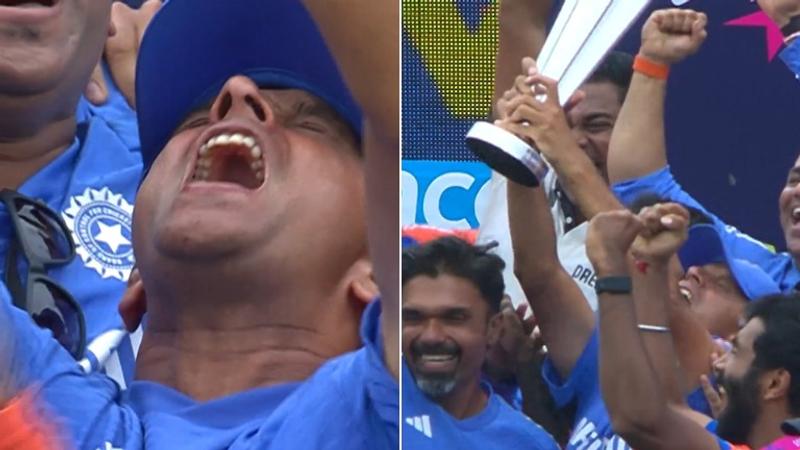 Rahul Dravid wildly celebrating the T20 World Cup win 