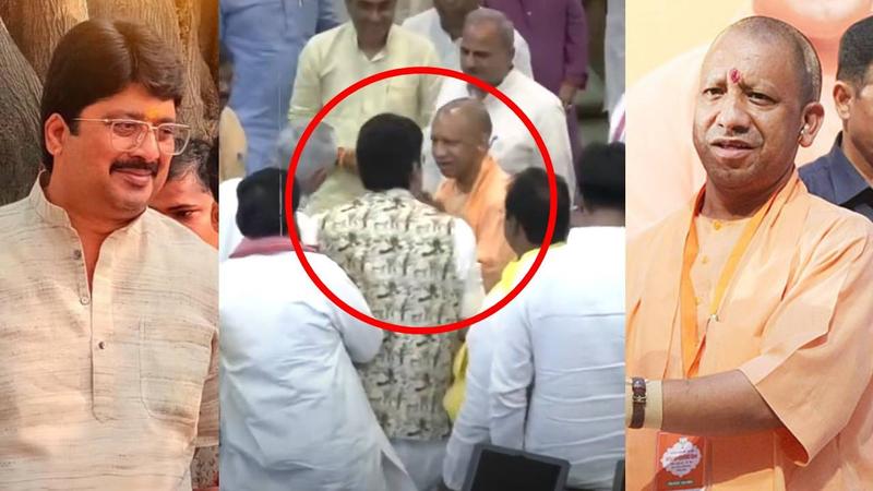 Raja Bhaiya touched the feet of CM Yogi