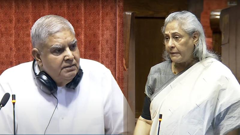 Rajya Sabha Chairman Jagdeep Dhankhar and SP MP Jaya Bachchan