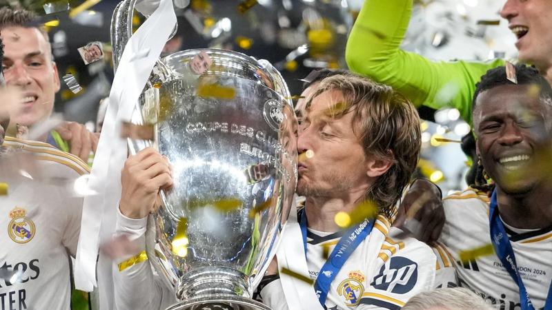 Real Madrid's Luka Modric with the 2023-24 Champions League winning trophy