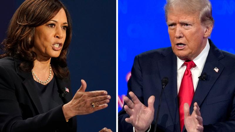 Republican presidential nominee former President Donald Trump and Democratic presidential nominee Vice President Kamala Harris participate during an ABC News presidential debate