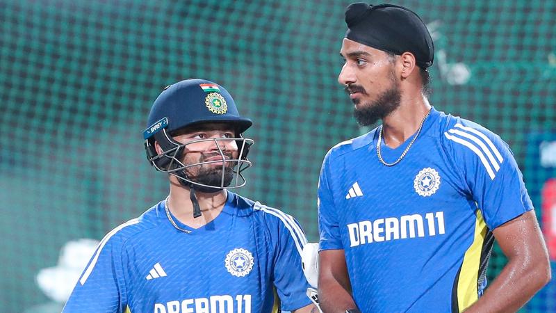 Rinku Singh and Arshdeep Singh in the nets for India.