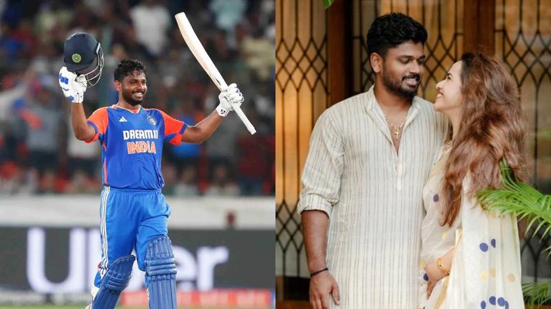 sanju samson wife reaction wins heart after husband hits 1st T20I hundred