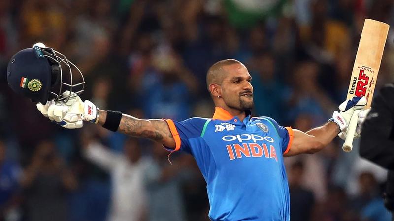 Shikhar Dhawan celebrates his century against Pakistan