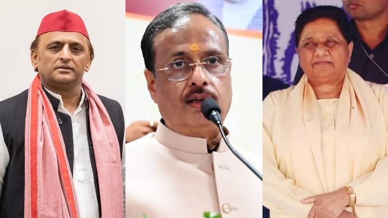 SP chief Akhilesh Yadav, BJP MP Dinesh Sharma and BSP chief Mayawati