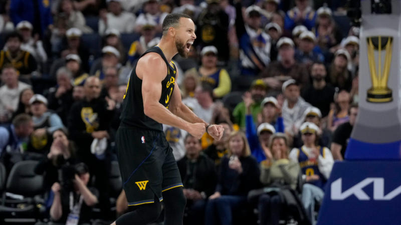 Steph Curry after hitting the game winning three pointer vs Dallas Mavericks