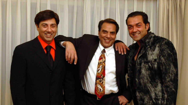 Sunny Deol and Bobby Deol with Dharmendra