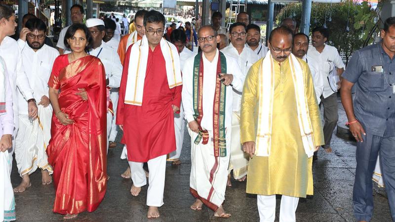 Supreme Court Chief Justice DY Chandrachud on Saturday visited Sri Padmavati Ammavaru temple in Tiruchanur here and offered prayers.