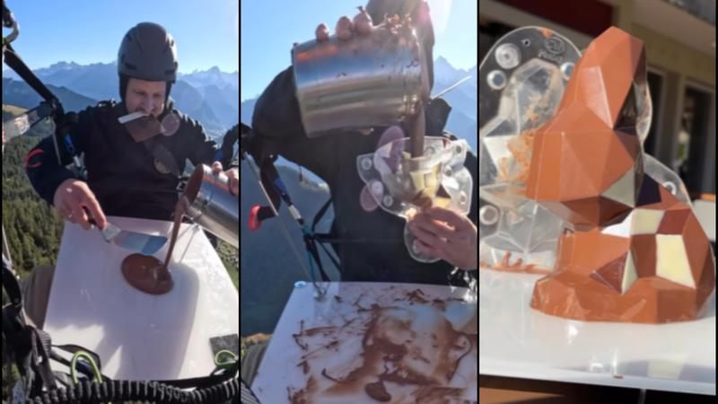 Swiss Chef Takes Chocolate Crafting to New Heights, Creating Masterpiece Mid-Air