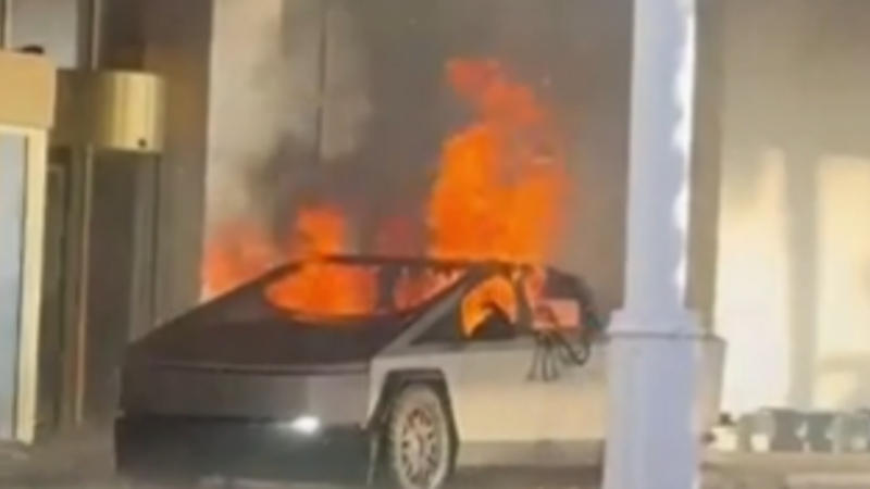 Tesla Cybertruck Catches Fire, Explodes Outside Trump’s Las Vegas Hotel