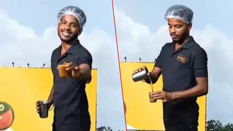 The man started making tea on the hoarding