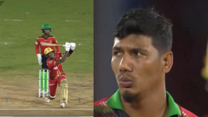 Trinbago Knight Riders player smashes 124m six.