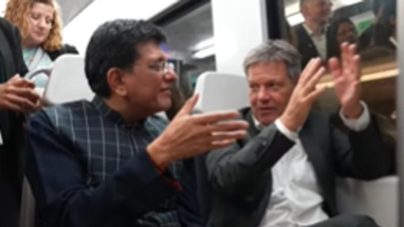 Union Commerce Minister Piyush Goyal with German Economy Minister Robert Habeck taking ride in Delhi metro