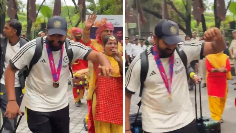 Rohit Sharma dances to the beats of Dhol