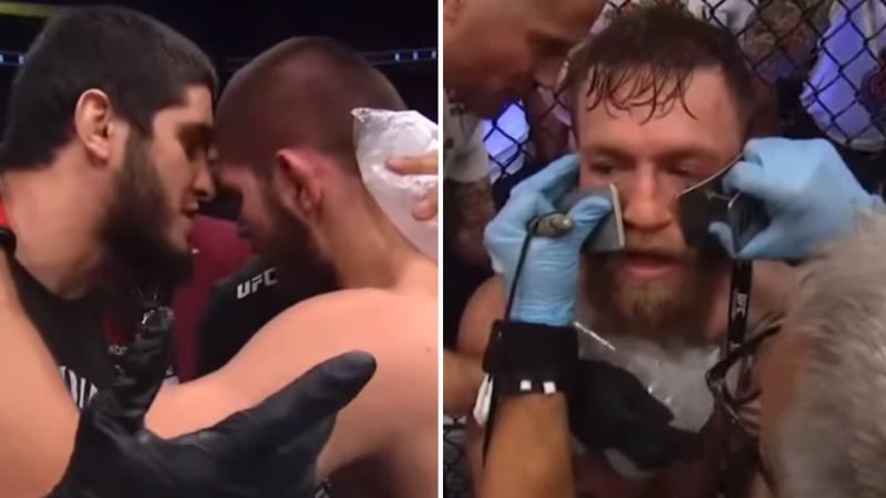 A still of Islam Makhachev, Khabib Nurmagomedov and Conor McGregor from UFC 229.