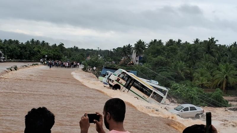 Vehicles swept away in the floodwater in Tamil Nadu after Cyclone Fengal made landfall