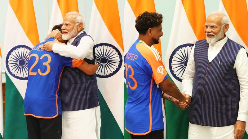 PM Modi and Kuldeep Yadav 