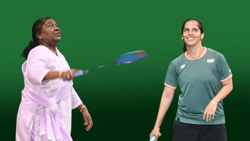 President Murmu Takes on Ace Shuttler Saina Nehwal As She Indulges In A Game of Badminton 