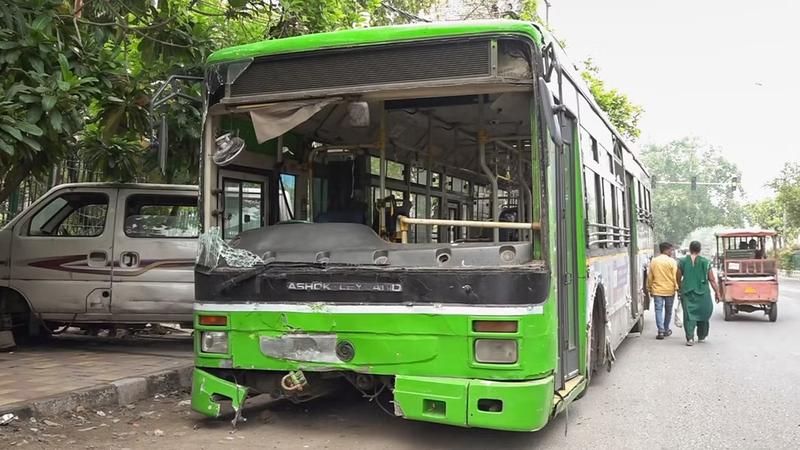 DTC Bus Rams Into Metro Pillar in West Delhi