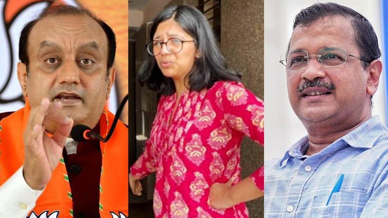 sudhanshu trivedi, swati maliwal and arvind kejriwal