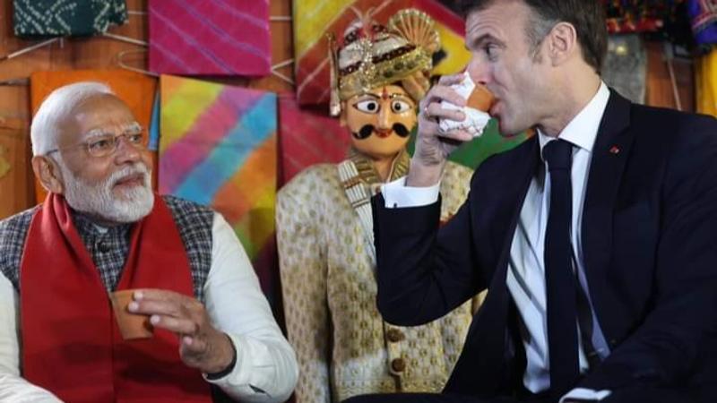 PM Modi sipped tea with Emmanuel Macron