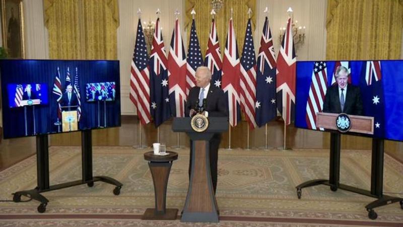 Joe Biden, Scott Morrison & Boris Johnson AUKUS