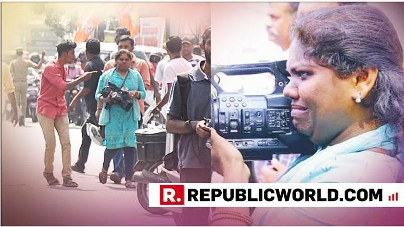 Despite the heckling by right-wing protestors, a teary-eyed camerawoman persistently films the Sabarimala protests; social media hails in support