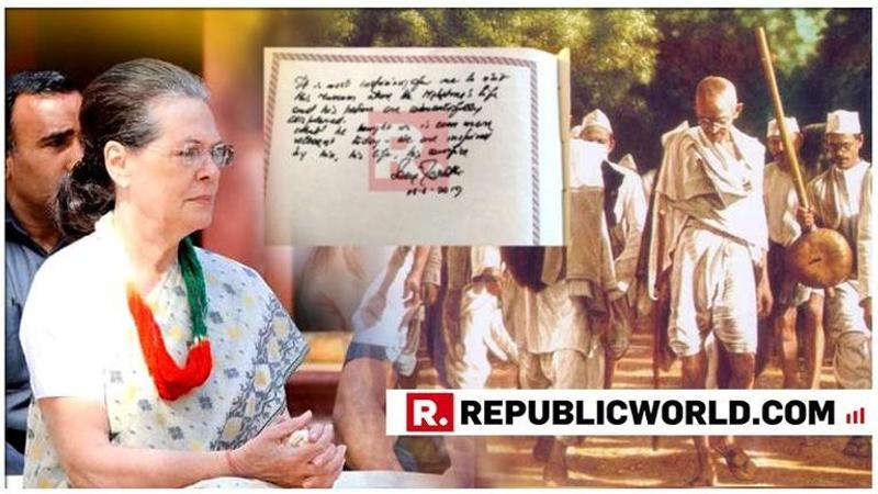 ACCESSED: Sonia Gandhi's hand-written entry in the Visitors' book at the Gandhi Ashram in Sabarmati, Gujarat, on the anniversary of the Dandi march