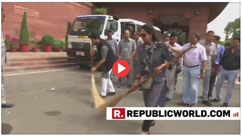 Video of Hema Malini sweeping Parliament premises without her broom touching the ground leaves netizens in splits, they say, 'your acting in movies was better'