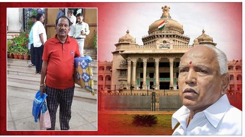 Karnataka Crisis: BJP MLA Prabhu Chavan arrives at Vidhan Soudha armed with 'bedsheet and pillow'as BJP stages overnight dharna demanding floor test