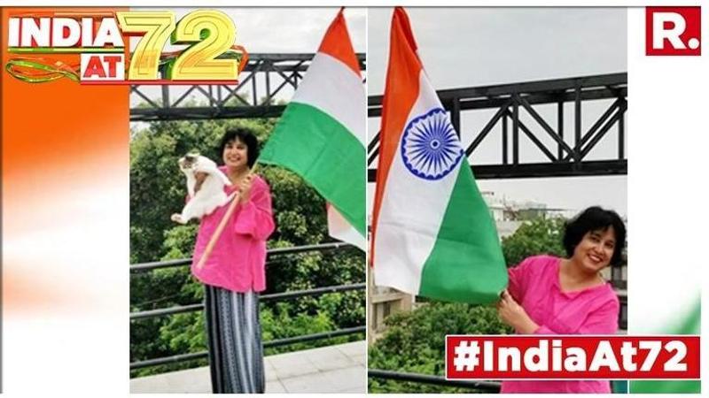 Independence day: Taslima Nasreen celebrates with Indian Tricolour, her cat joins in