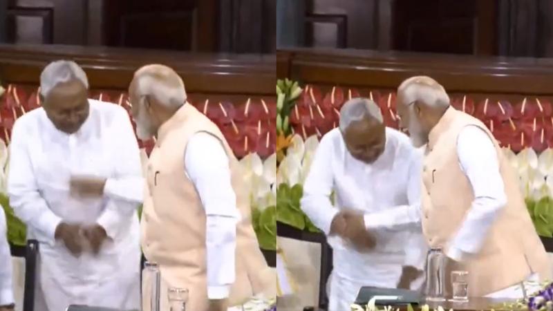 Nitish Kumar Tries to Touch PM Modi's Feet At NDA Meeting, Video Goes Viral | WATCH