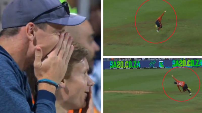 Aiden Markram takes a stunning catch during Sunrisers Eastern Cape vs Durban’s Super Giants 