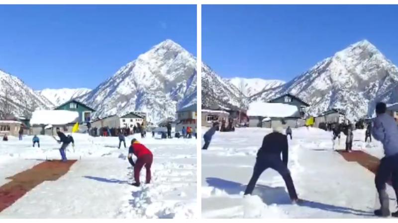 Locals Playing Cricket In Snow Covered Field In Gurez Valley