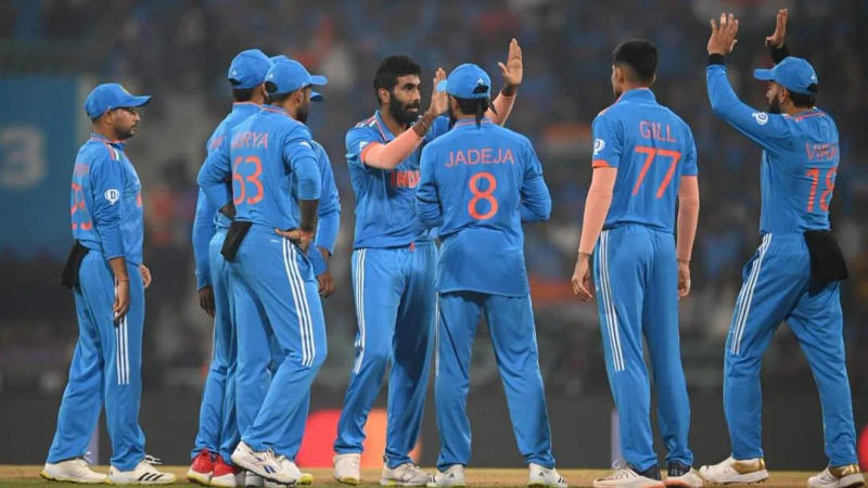 Indian team celebrating a wicket