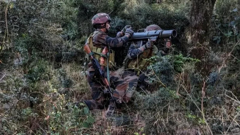 Indian Army personnel with 84mm Carl Gustav recoiless gun during op Solki.