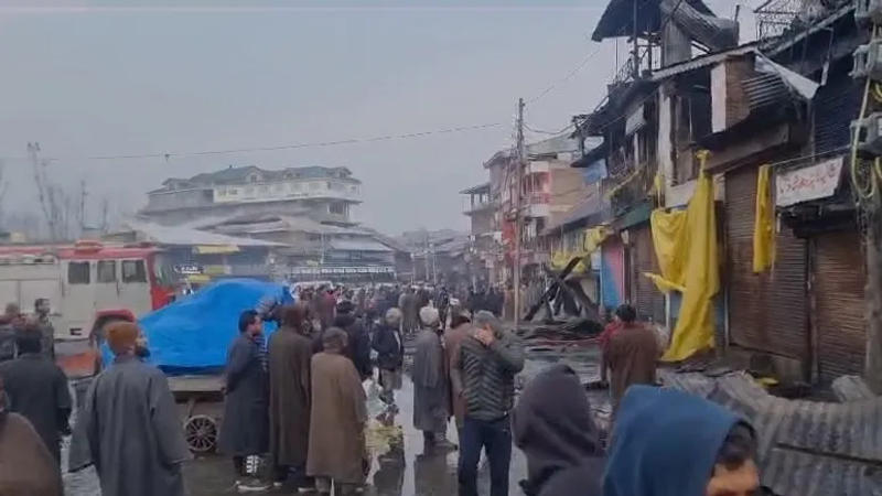 A massive fire broke out during the intervening night of Wednesday &Thursday in J&K's Kupwara, in which nearly two dozen shops have reportedly been destroyed. 
