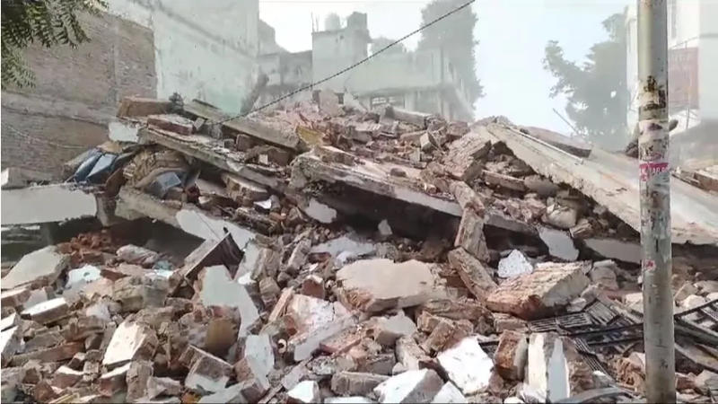 An under-construction building caved in Arya Nagar of Naka police station area of Lucknow on Wednesday
