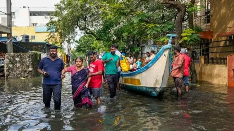 Residents braving through flooded streets of Chennai