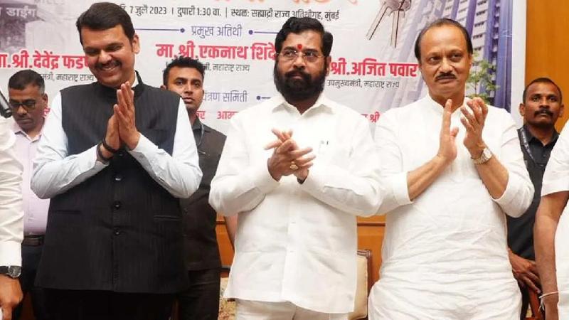 Maharashtra CM Eknath Shinde with Deputy CMs Devendra Fadnavis and Ajit Pawar